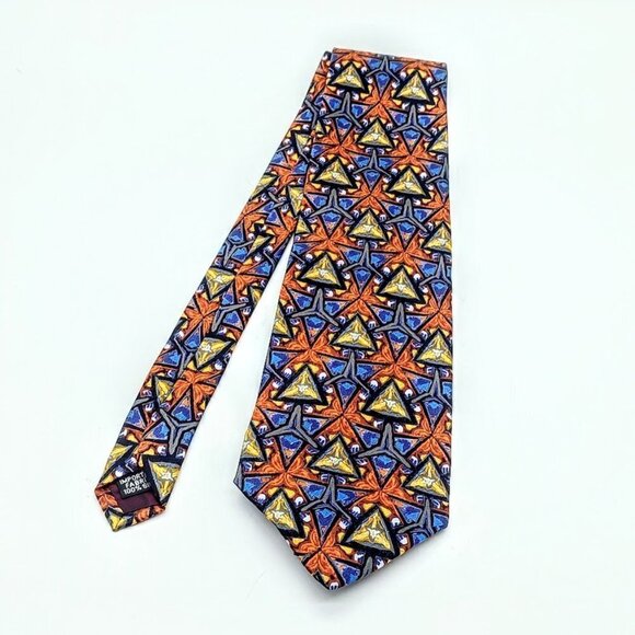 Geoffrey Beene Blue Orange Triangle Silk Tie - Picture 1 of 4